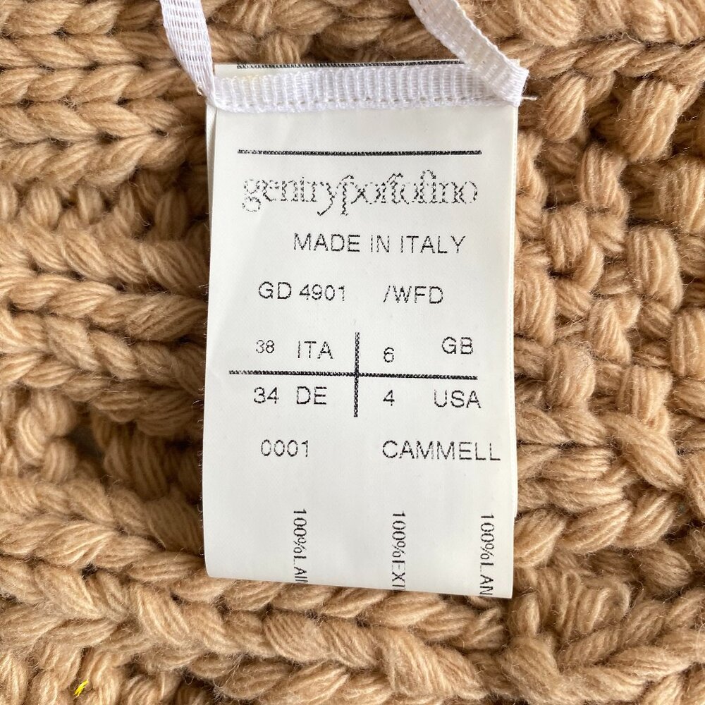 Genrty Portofino Extra Fine Wool Oversized Cable Knit Long Cardigan 4/6 Camel - Picture 9 of 16